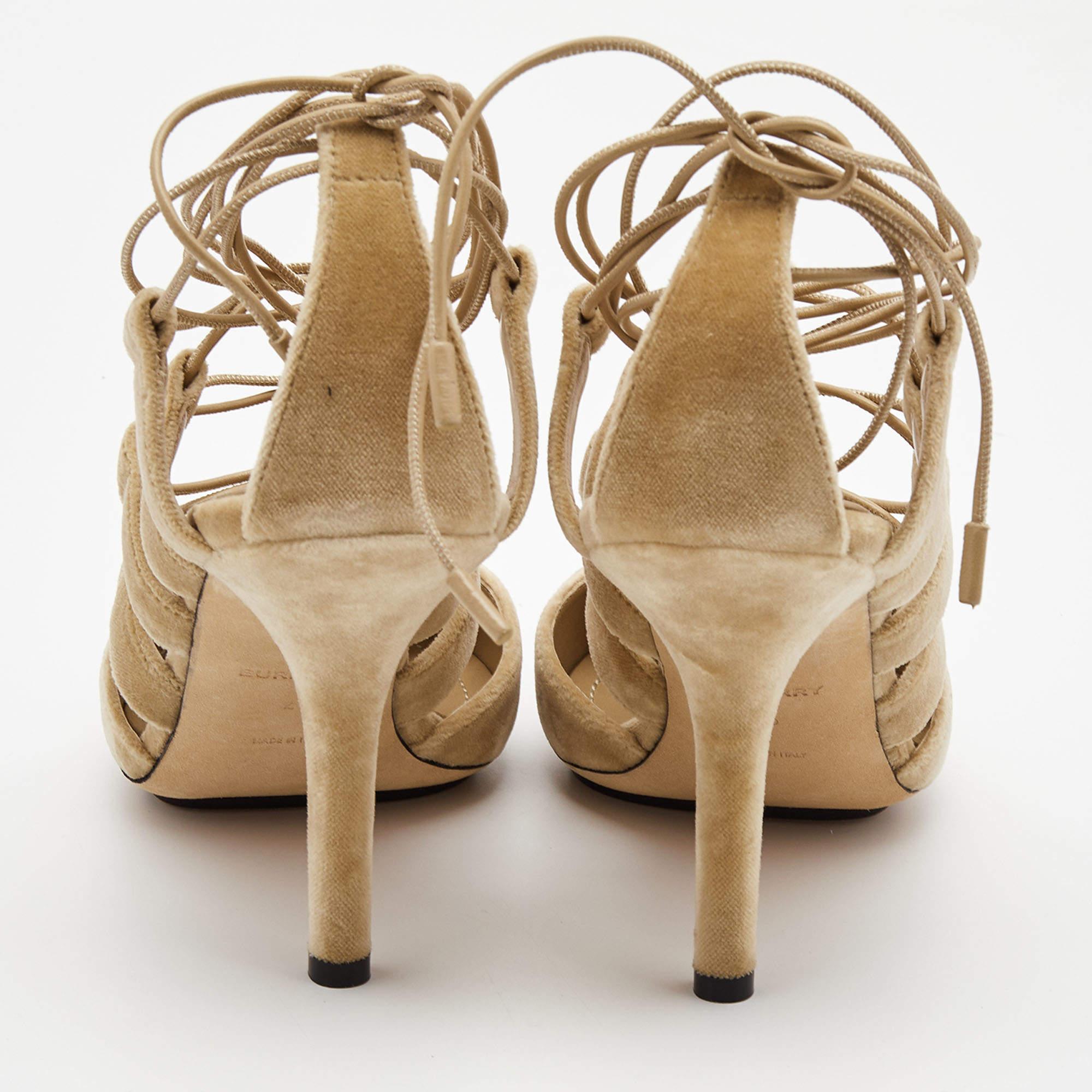 Burberry Beige Velvet Pointed Toe Strappy Pumps Size 38 2