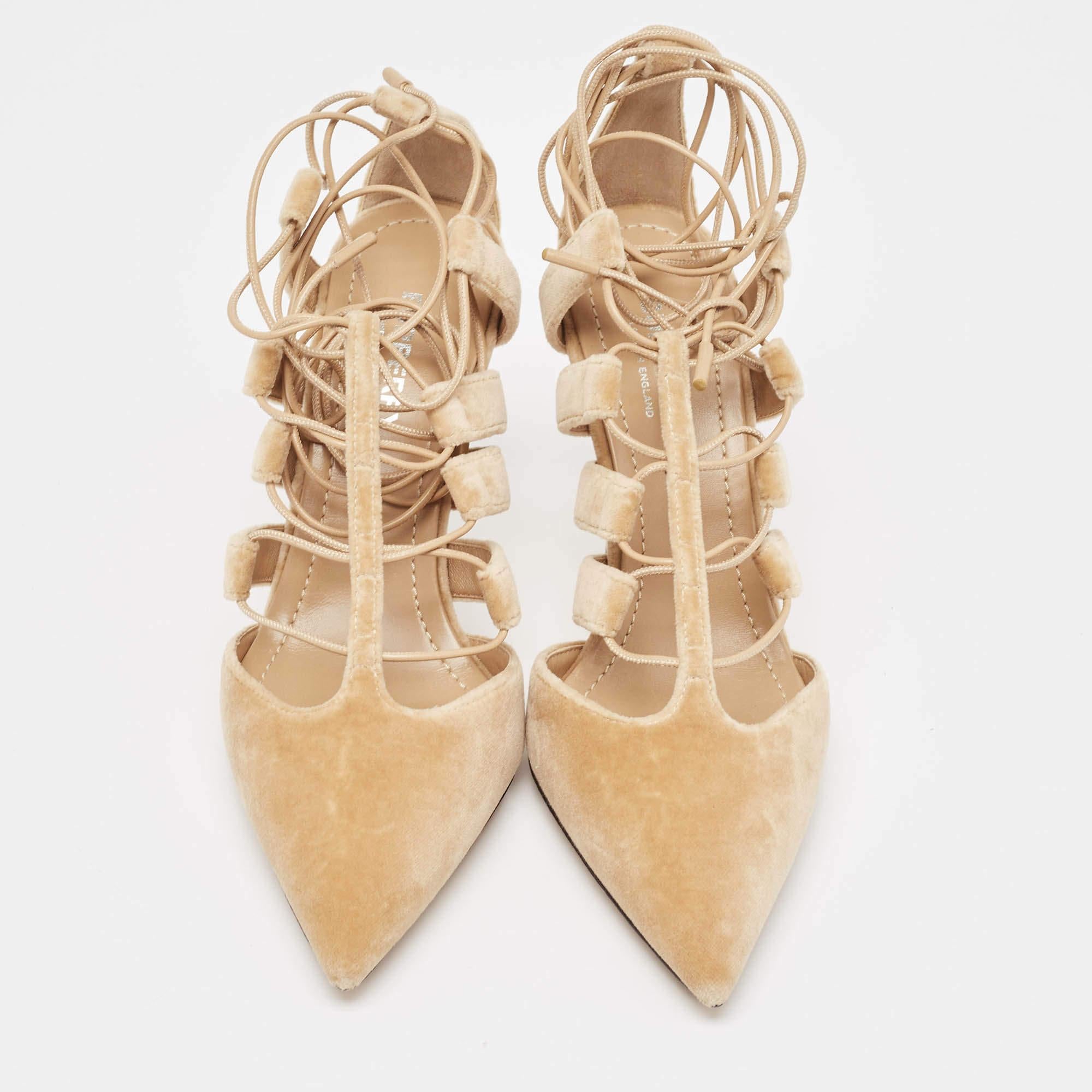 Burberry Beige Velvet Pointed Toe Strappy Pumps Size37 In New Condition For Sale In Dubai, Al Qouz 2