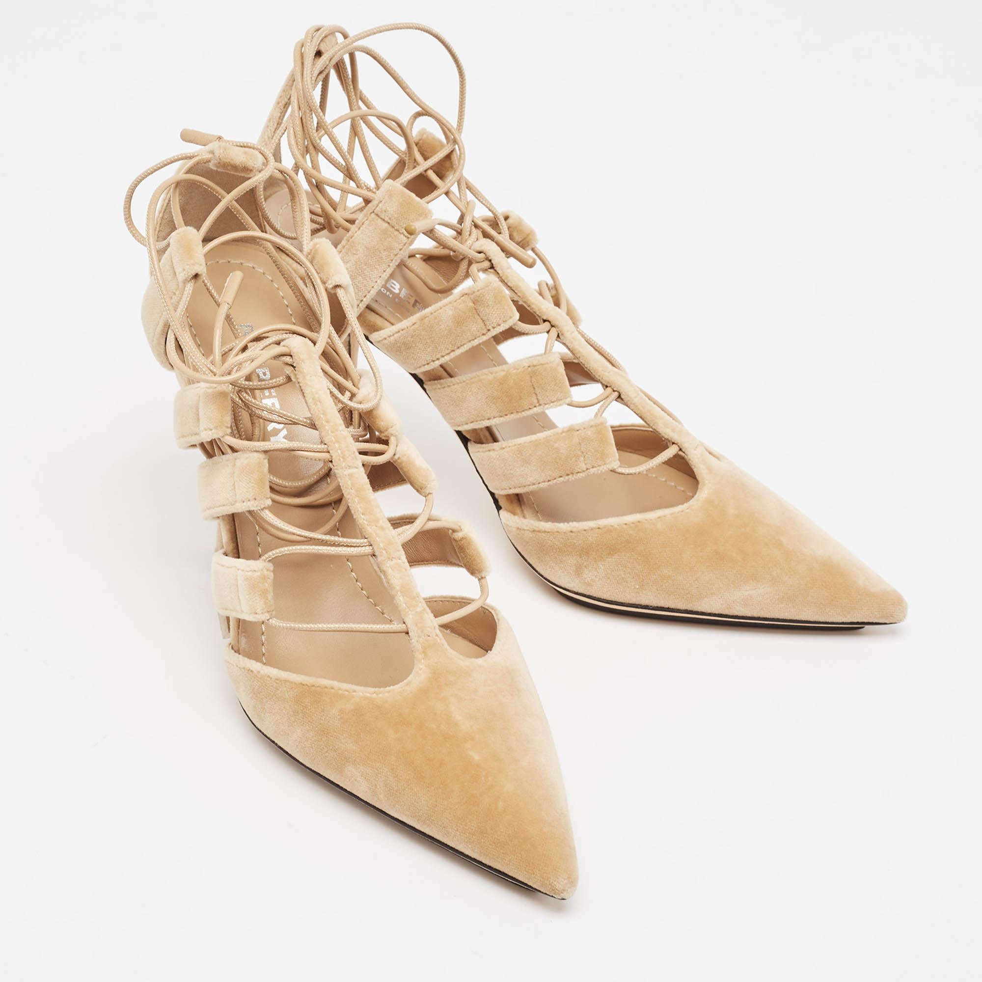 Women's Burberry Beige Velvet Pointed Toe Strappy Pumps Size37 For Sale