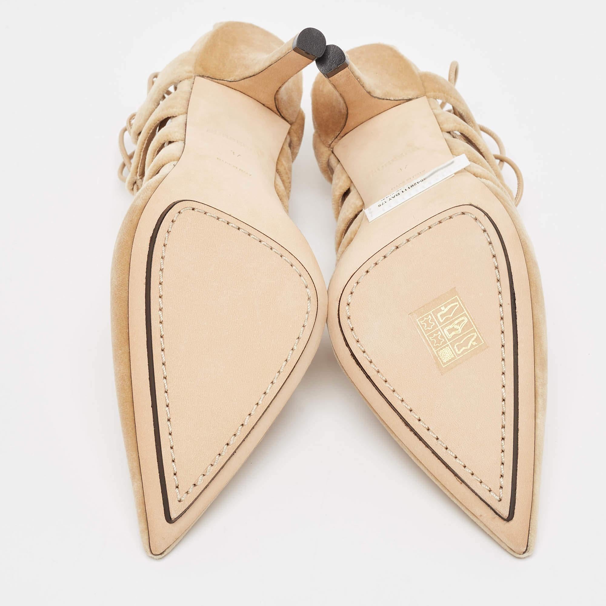Burberry Beige Velvet Pointed Toe Strappy Pumps Size37 For Sale 2