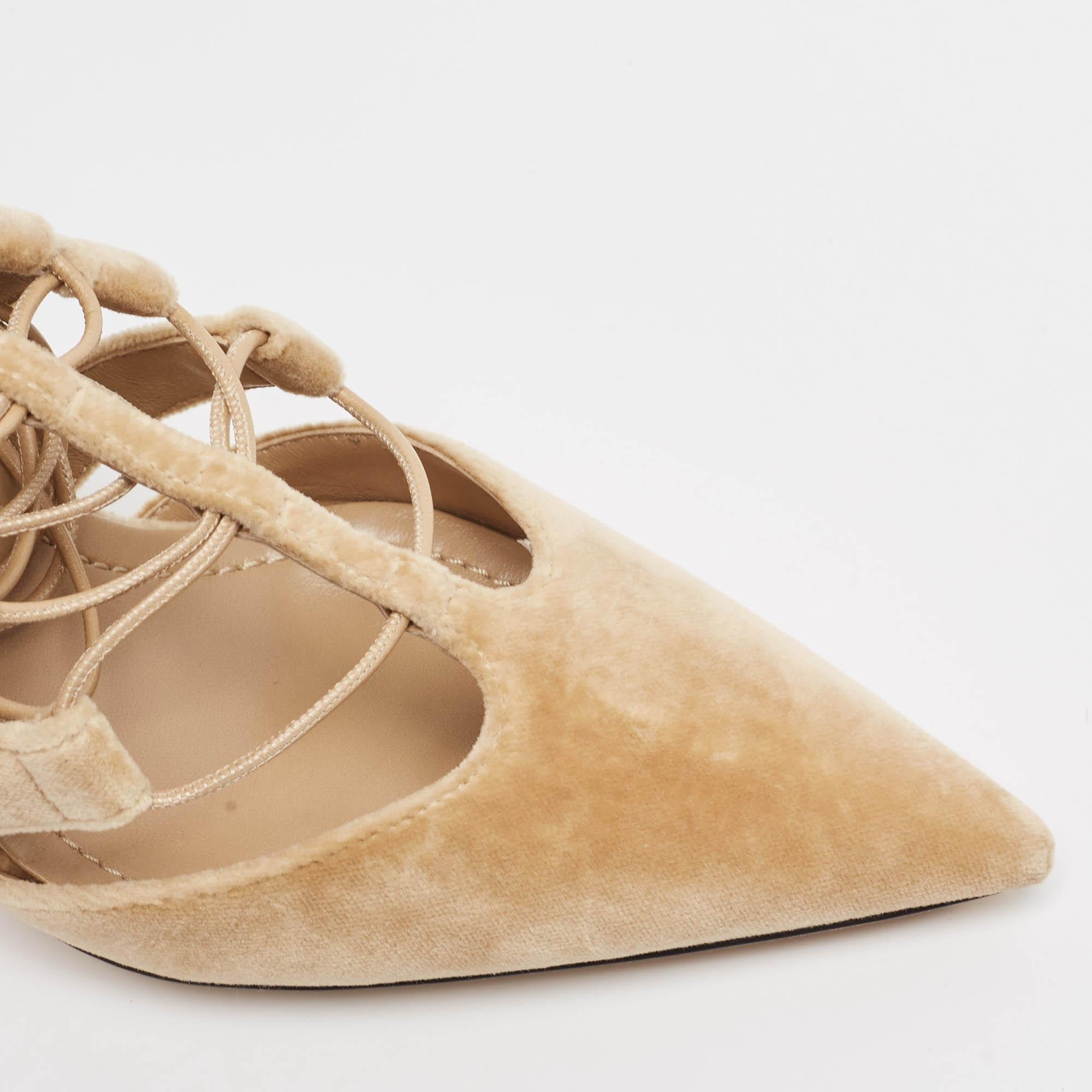Burberry Beige Velvet Pointed Toe Strappy Pumps Size37 For Sale 3