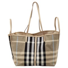 Burberry Beige Vintage Check Canvas and Leather Medium Beach Tote