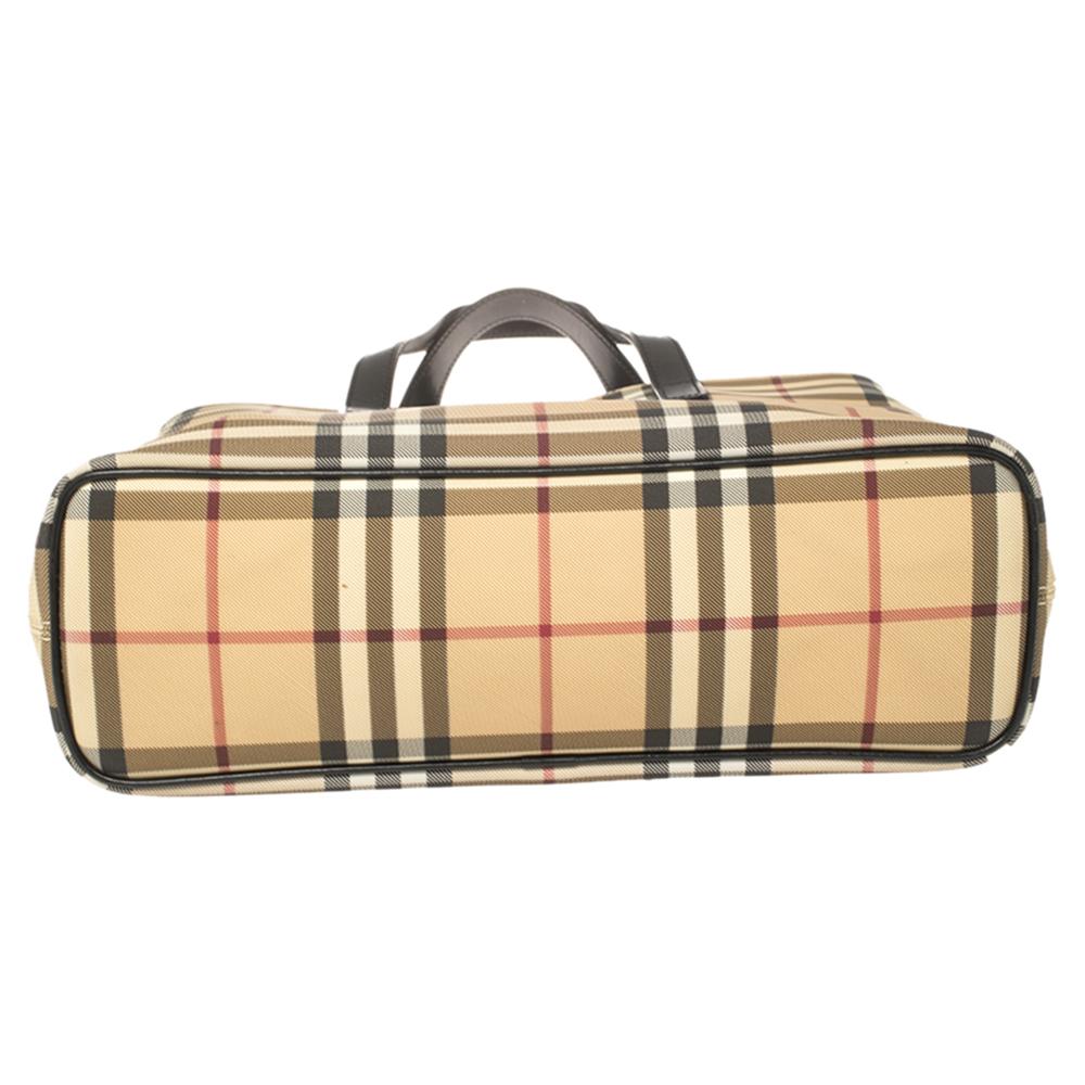 Burberry Beige Vintage Check PVC und Leder Tote 1