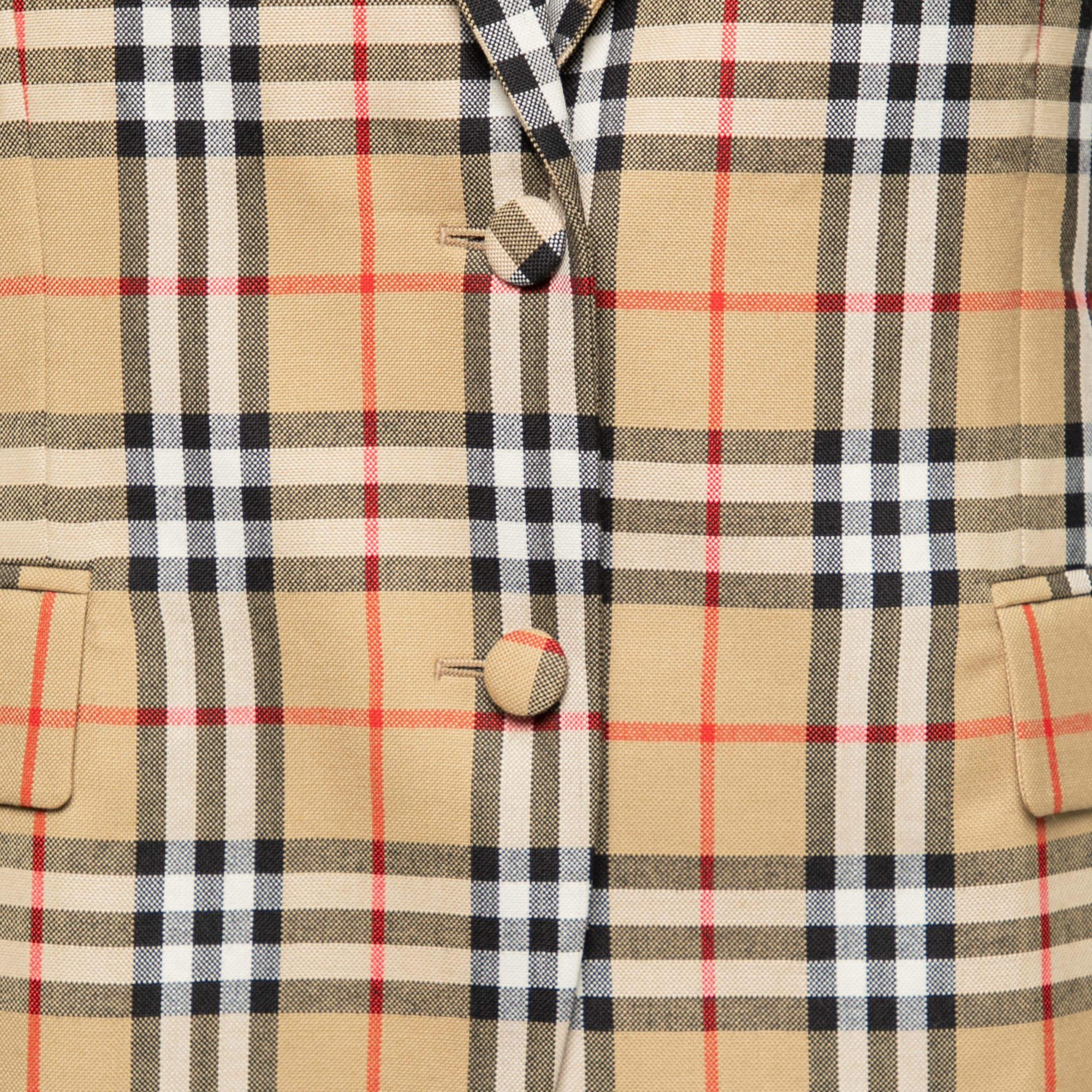 Burberry Beige Vintage Check Wool Single Breasted Tailored Blazer M For Sale 2
