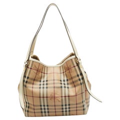 Burberry Beige/White Haymarket Check Coated Canvas and Patent Leather Small Cant