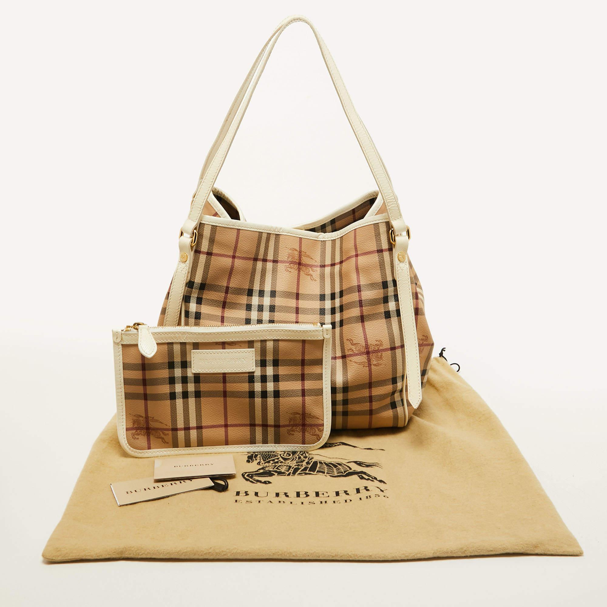 Burberry Beige/White Haymarket Check Coated Canvas Small Canterbury Tote 3