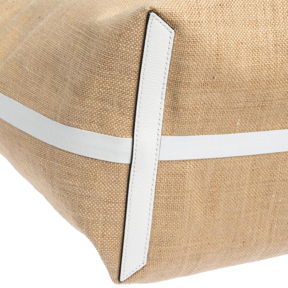 Burberry Tote beige/bianco in iuta e pelle per tutti i giganti 5
