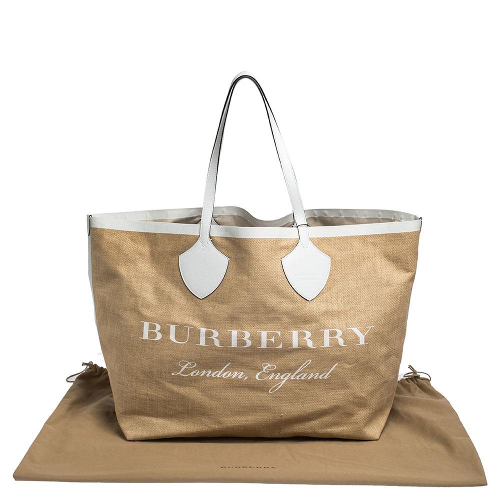 Burberry Beige/White Jute and Leather All Giant Tote 5