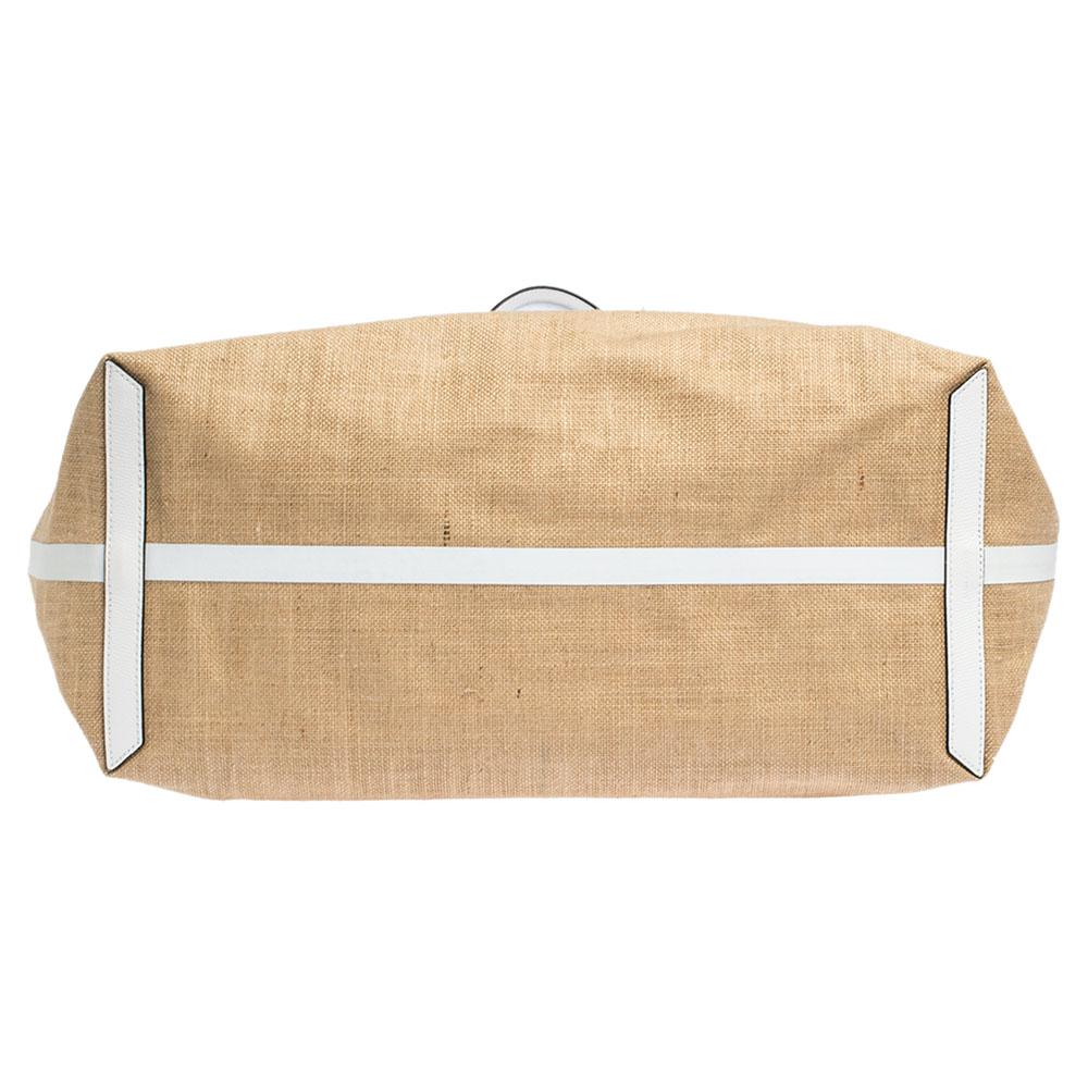 Donna Burberry Tote beige/bianco in iuta e pelle per tutti i giganti
