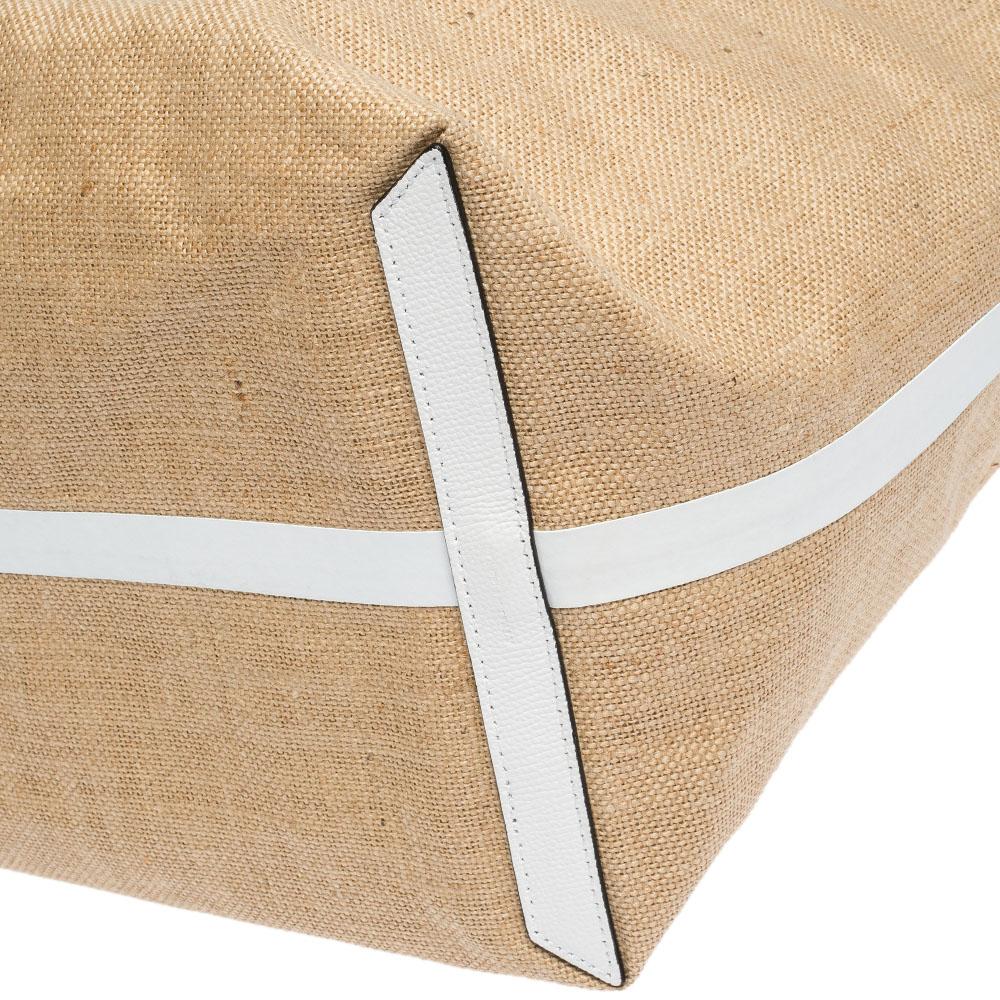 Burberry Tote beige/bianco in iuta e pelle per tutti i giganti 1