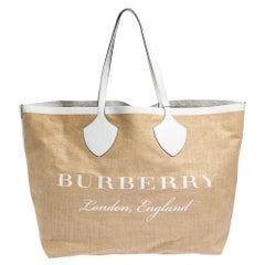 Burberry Beige/White Jute and Leather All Giant Tote