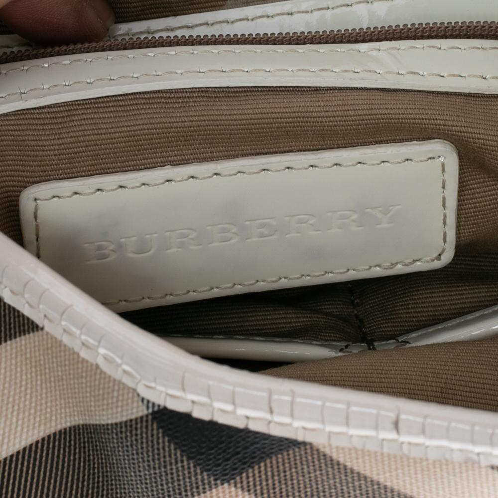 Burberry Beige/ White Nova Check And Patent Leather Brooke Hobo 4