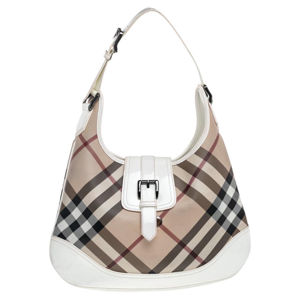 Burberry Beige/ White Nova Check And Patent Leather Brooke Hobo at 1stDibs
