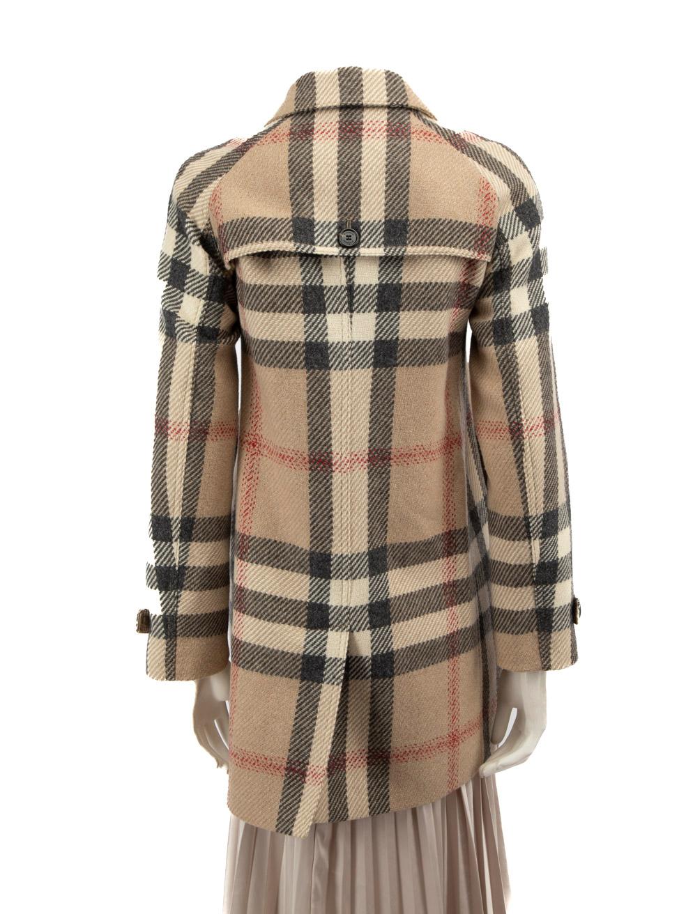 Burberry Beige Wool Nova Check Mid-Length Coat Size XS In Good Condition In London, GB