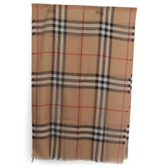 BURBERRY beige wool & silk CHECK LIGHTWEIGHT Shawl Scarf