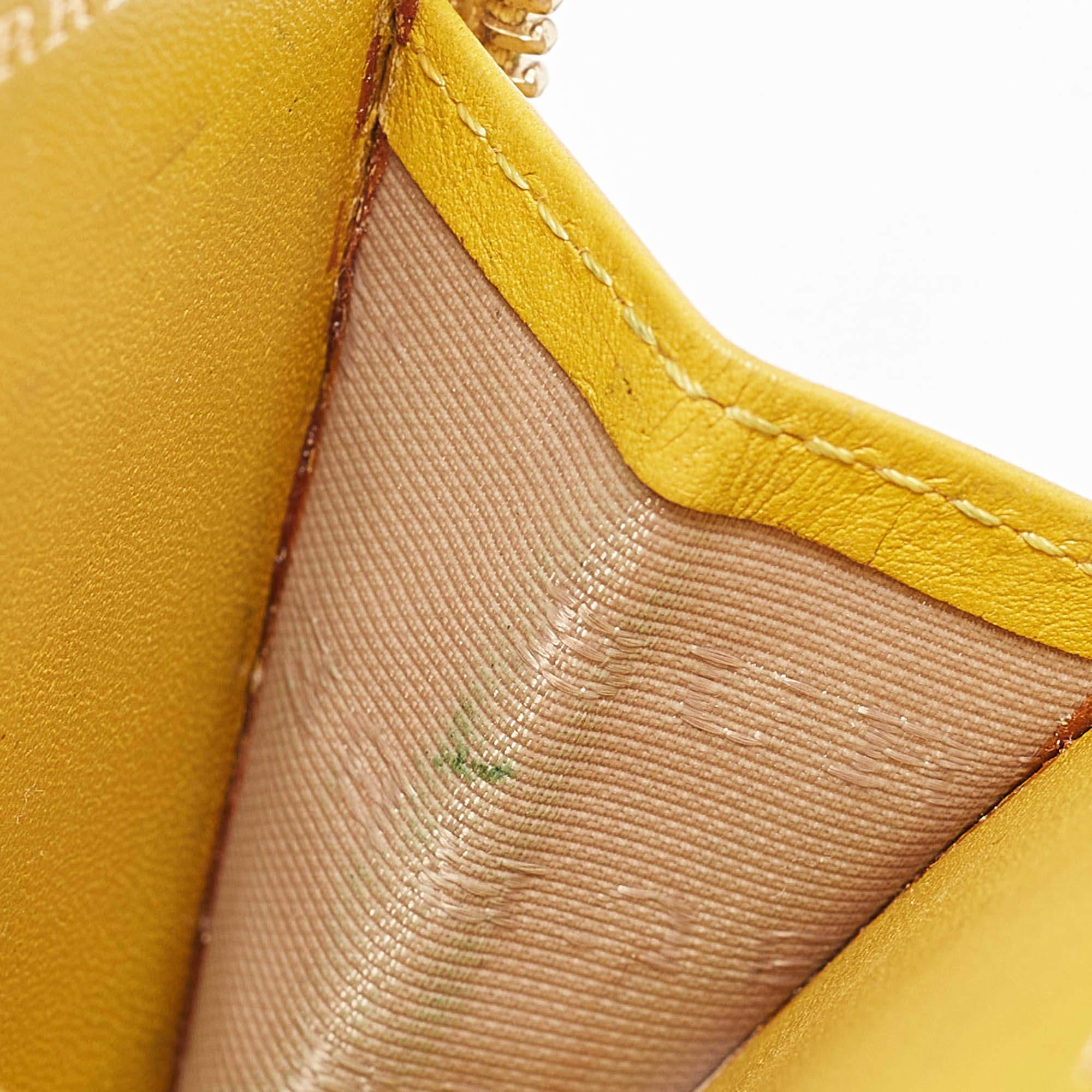 Brown Burberry Beige/Yellow Haymarket Check PVC and Leather Coin Purse For Sale