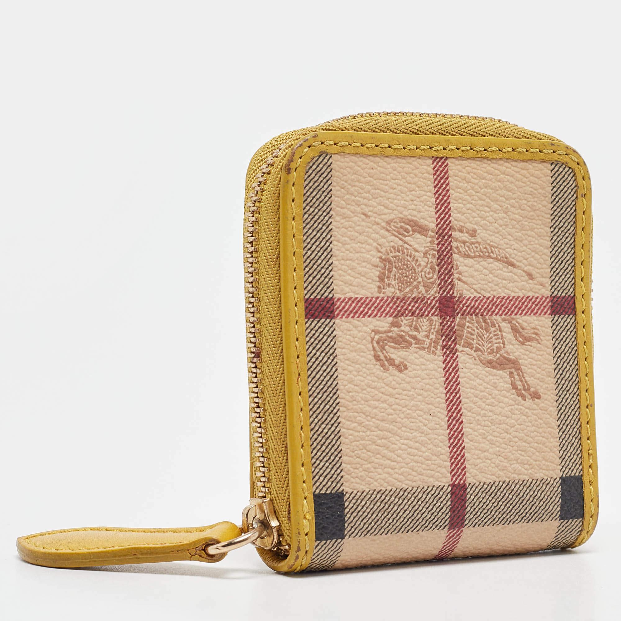 Women's Burberry Beige/Yellow Haymarket Check PVC and Leather Coin Purse For Sale