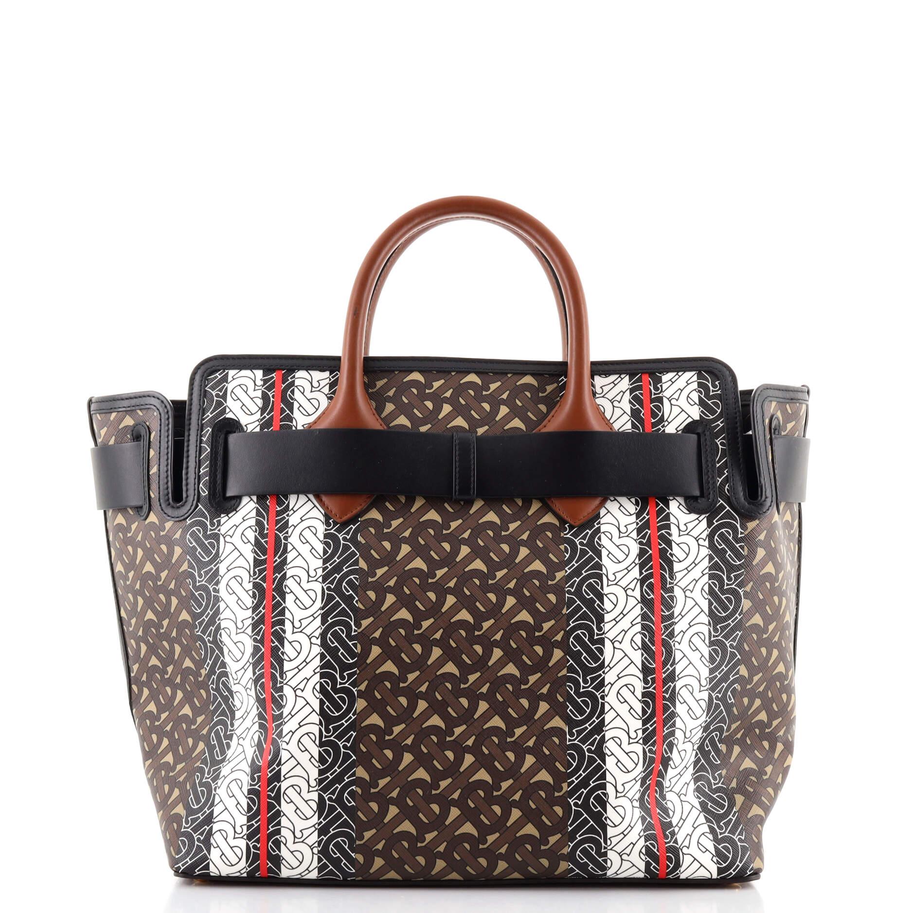 Black Burberry Belt Tote Monogram E-Canvas Medium