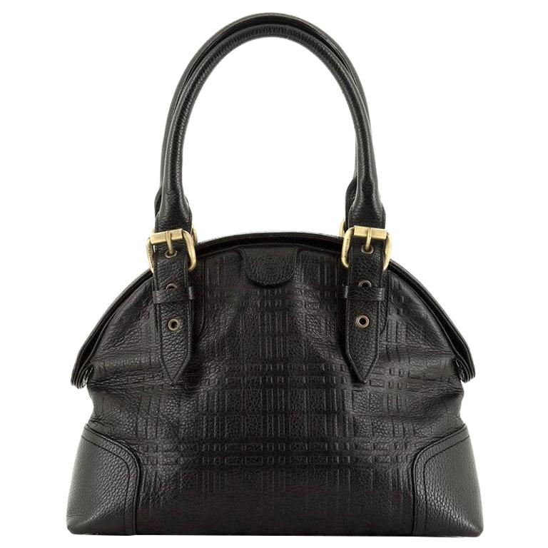 Burberry Belted Dome Satchel Check Embossed Leather Small