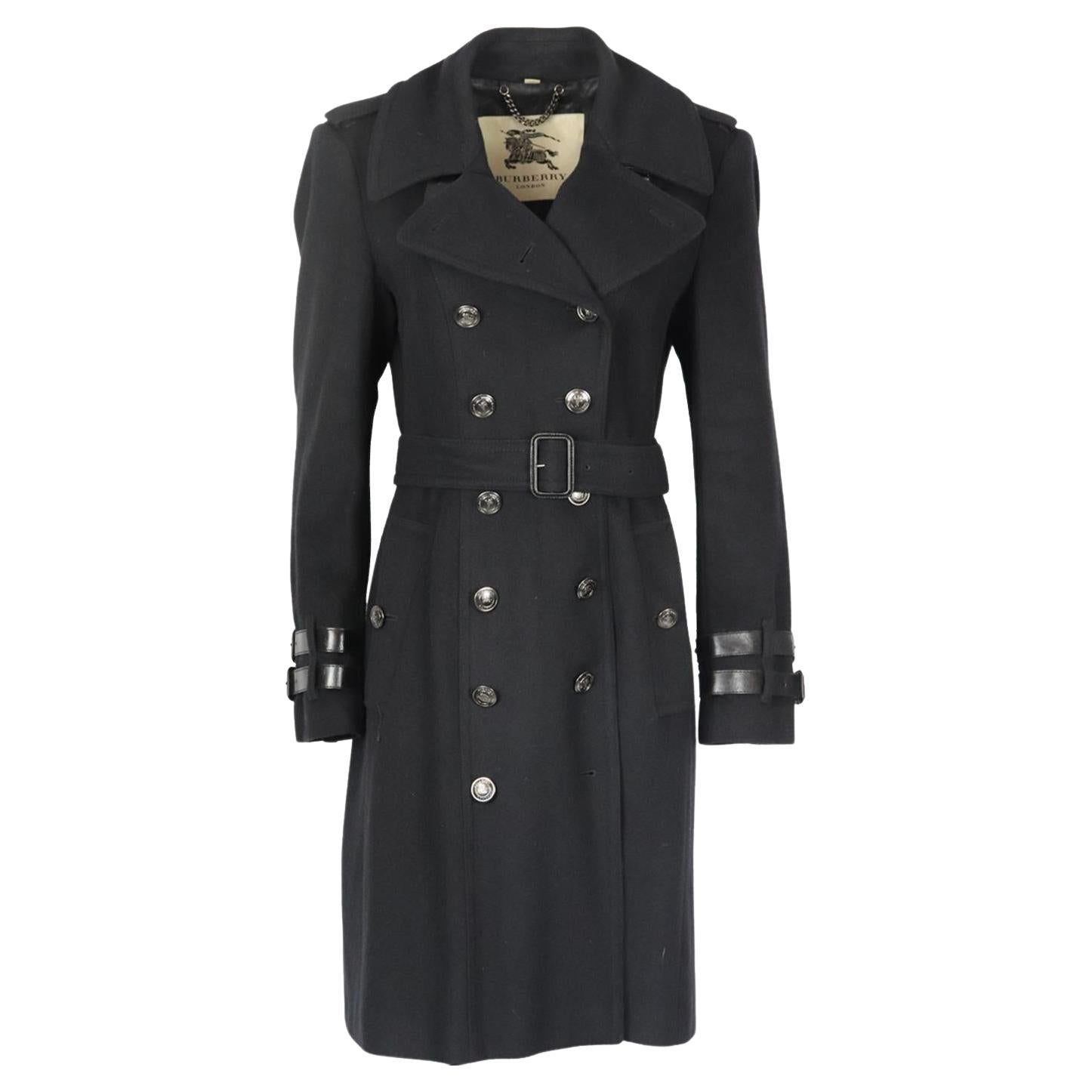 Burberry Belted Double Breasted Wool Coat Uk 16