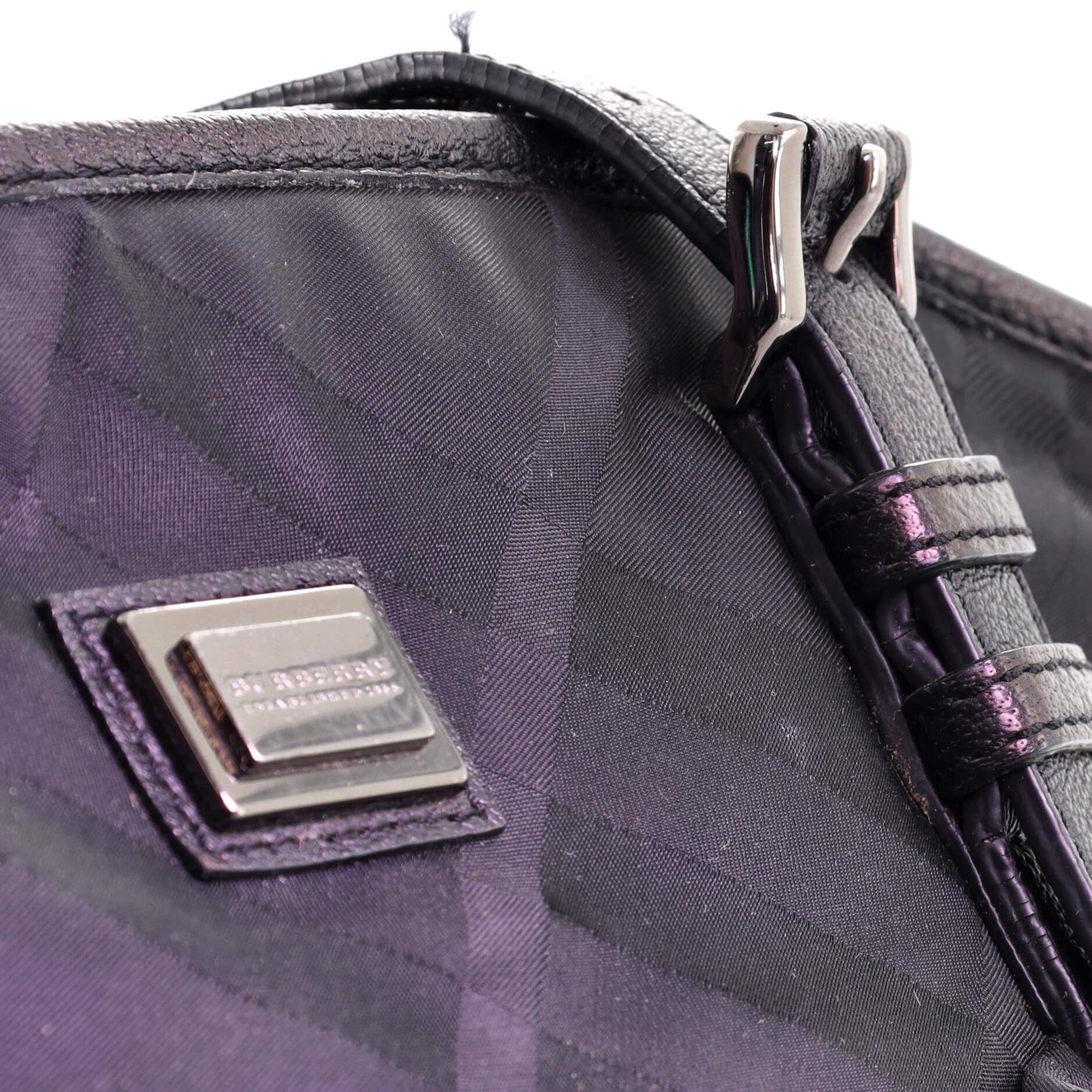Black Burberry Belted Drawstring Diaper Bag Check Print Nylon with Leather Medium