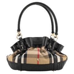 Burberry Belted Handle Tote House Check Canvas with Woven Leather Medium