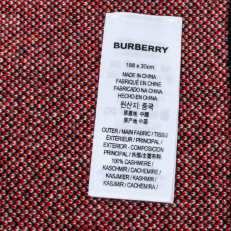 Red Burberry Bicolor Logo Intarsia Knit Cashmere Football Scarf For Sale