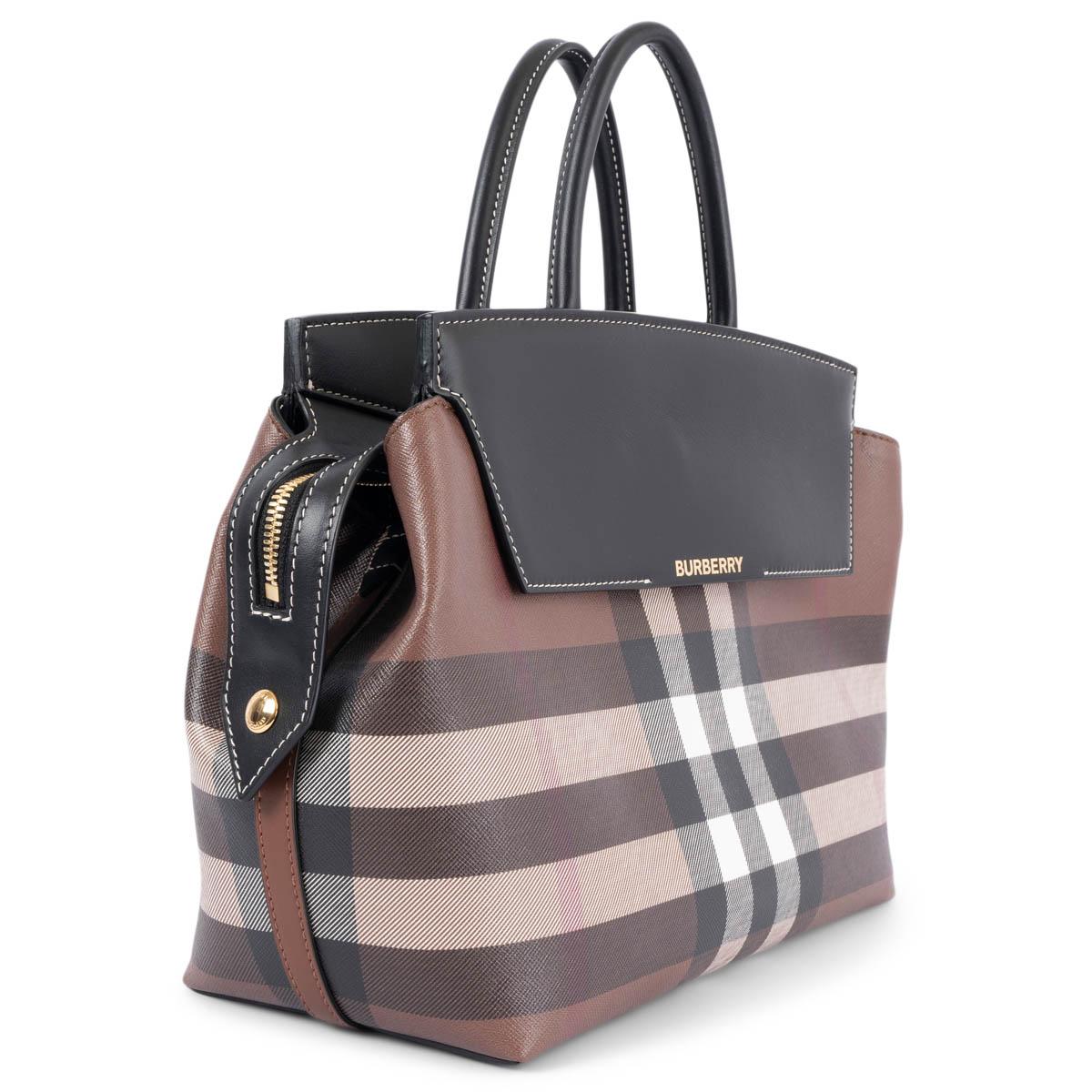 100% authentic Burberry Medium Catherine check & leather shoulder bag in brich brown, black, white and red coated canvas and black buffed leather trim featuring gold-tone hardware. Opens with a zipper on top and is lined in black canvas and leather