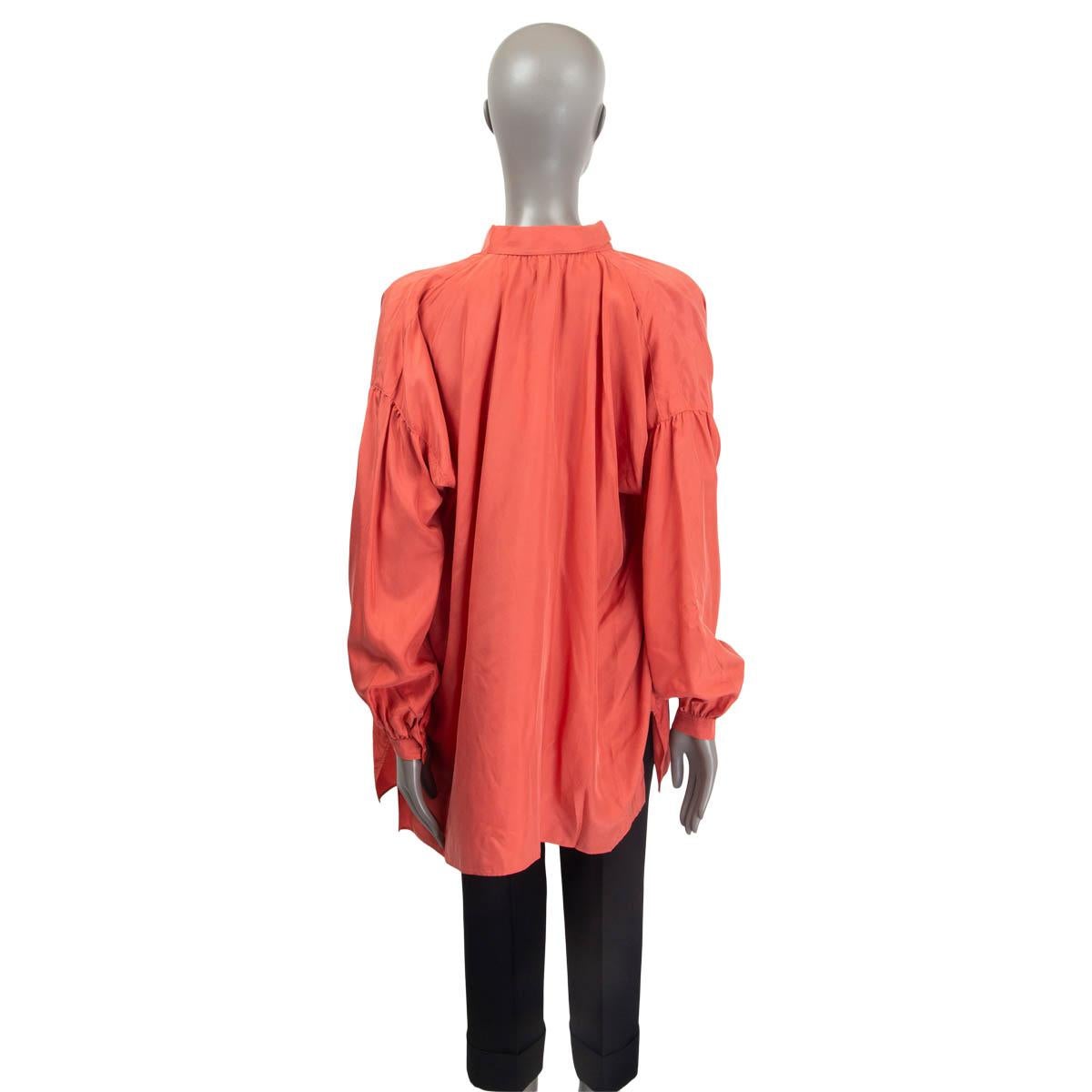 Red BURBERRY BIRT light coral silk OVERSIZED Blouse Shirt M For Sale
