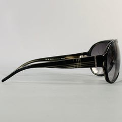 BURBERRY Black Acetate Oversized Wrap Around Aviator Sunglasses