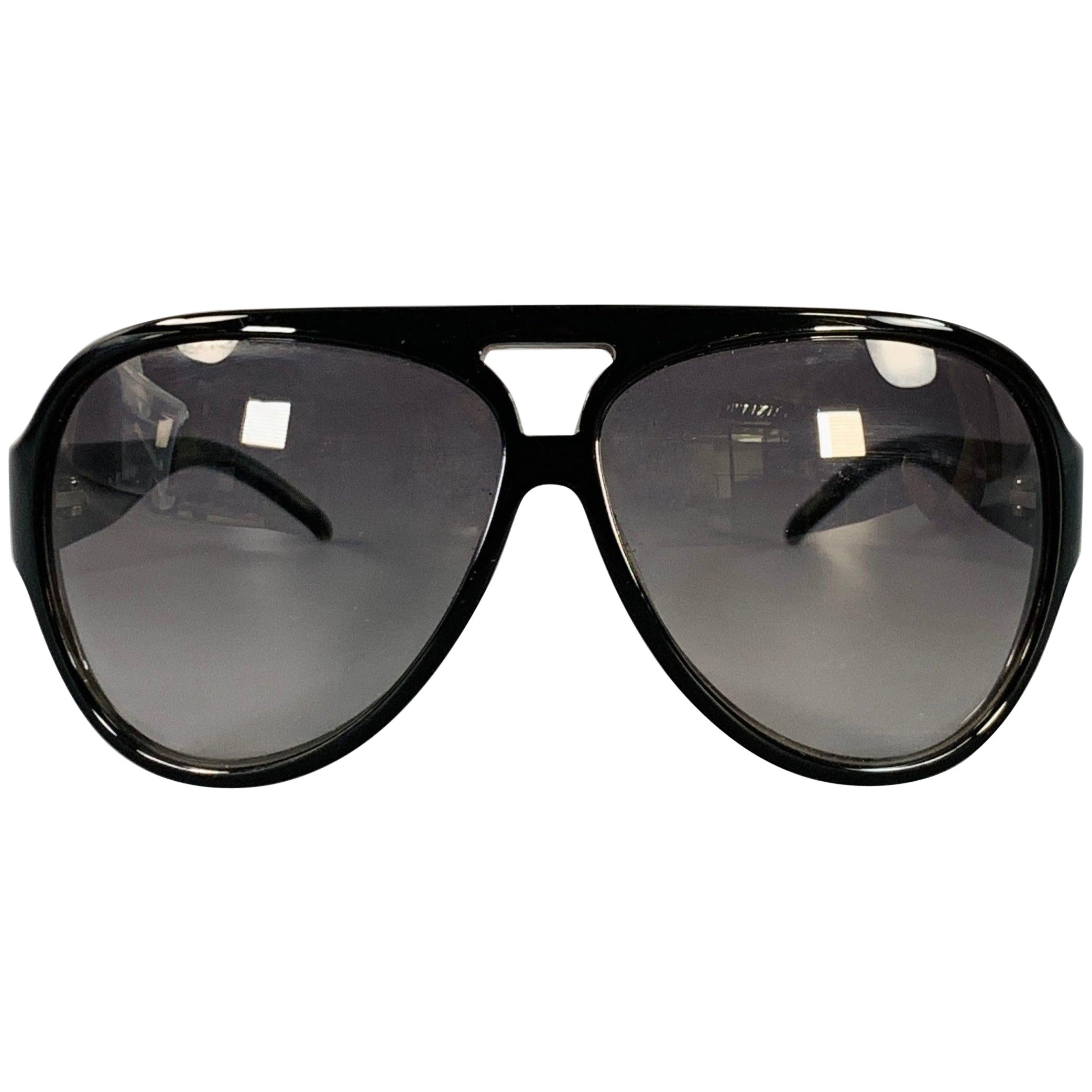 BURBERRY Black Acetate Oversized Wrap Around Aviator Sunglasses