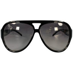 BURBERRY Black Acetate Oversized Wrap Around Aviator Sunglasses