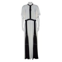 Burberry Black and White Chiffon Pintuck Bodice Maxi Dress M
