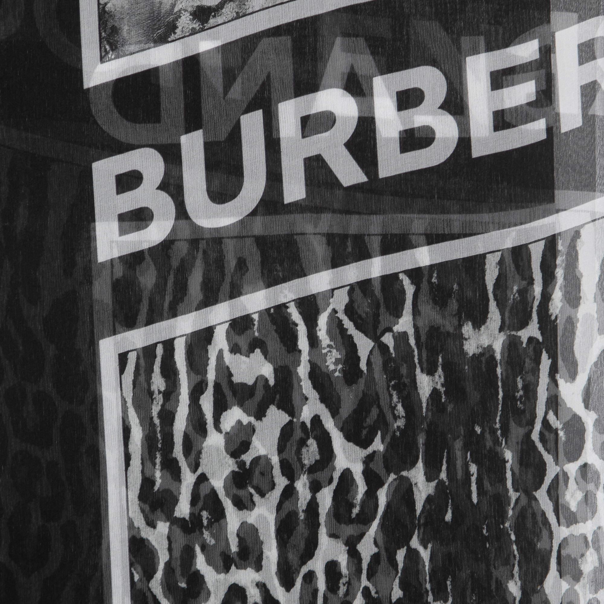 Burberry Black Animal Printed Silk Scarf In Excellent Condition In Dubai, Al Qouz 2