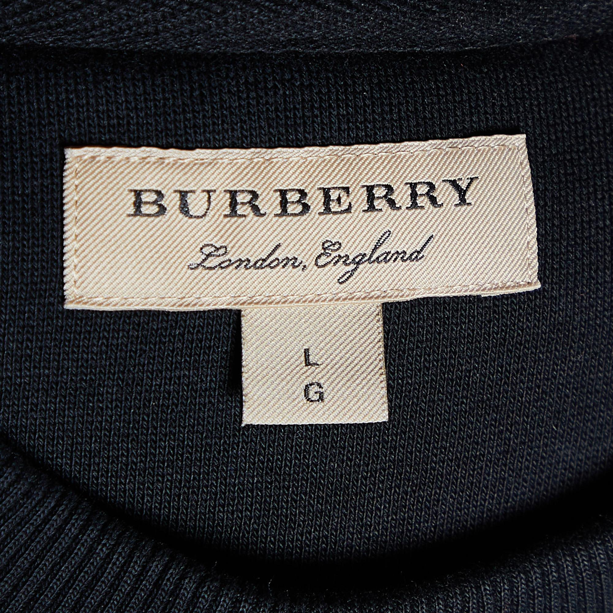 Women's Burberry Black Archive Scarf Print Silk Paneled Cotton Sweatshirt L