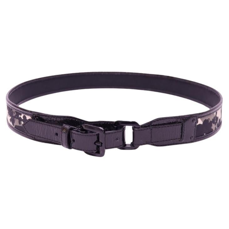 Burberry Black Beat Check Coated Canvas and Patent Leather Buckle Belt
