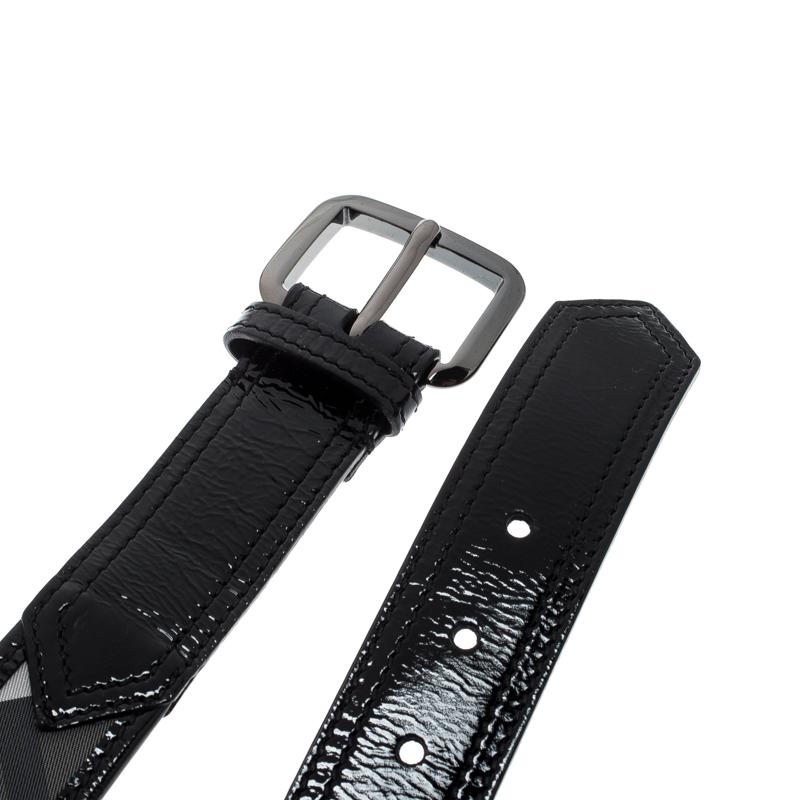 Men's Burberry Black Beat Check Nylon and Leather Belt 110CM