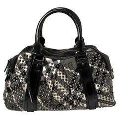 Burberry Black Beat Check Nylon and Leather Studded Knight Satchel