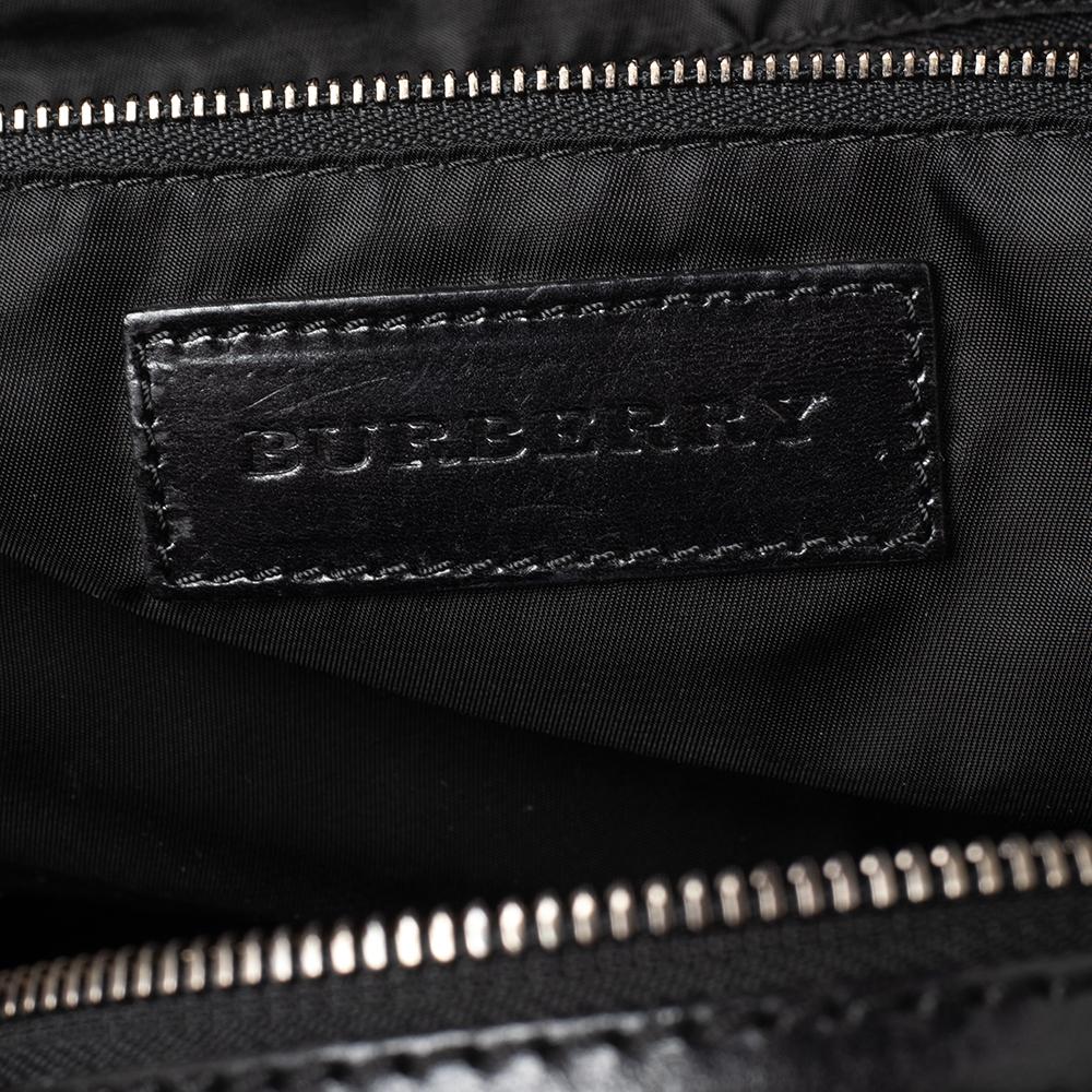 Burberry Black Beat Check Nylon and Leather Studded Satchel 1