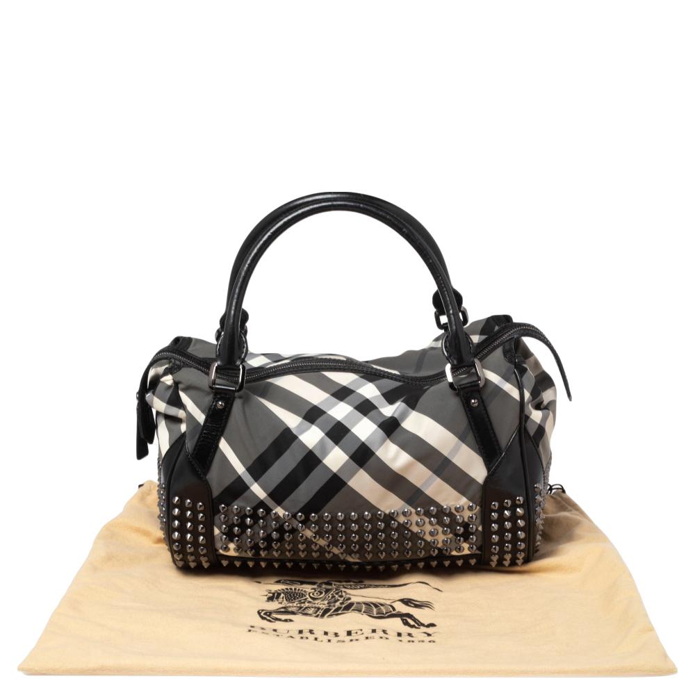Burberry Black Beat Check Nylon and Leather Studded Satchel 3