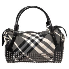 Burberry Black Beat Check Nylon and Leather Studded Satchel