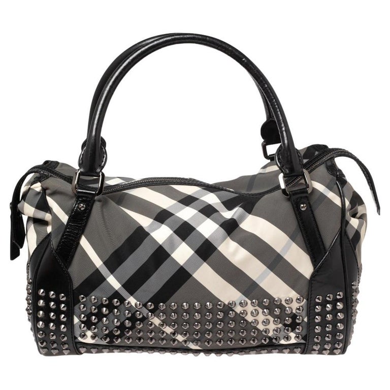 Burberry Black Beat Check Nylon and Leather Studded Satchel at 1stDibs