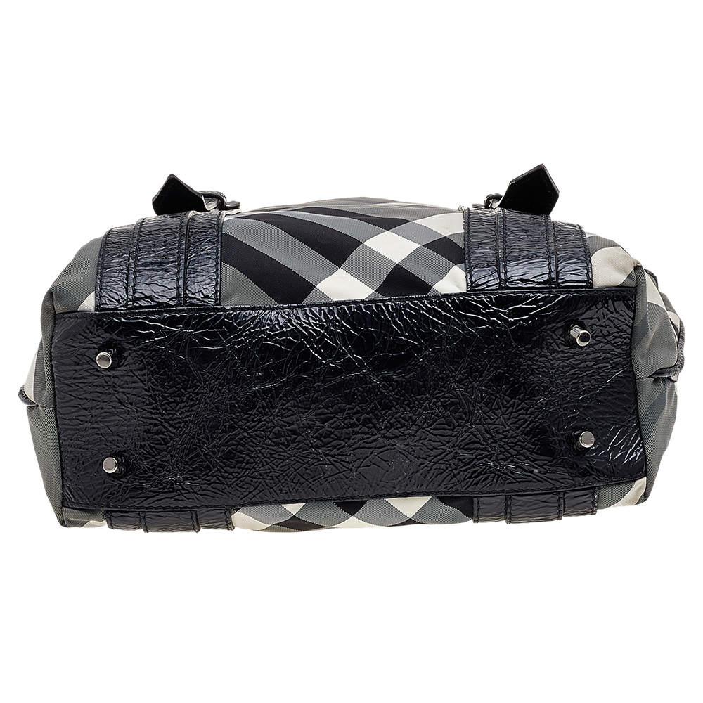 Burberry Black Beat Check Nylon And Patent Leather Lowry Tote 1