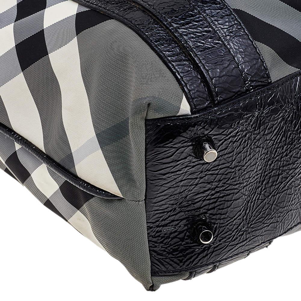 Burberry Black Beat Check Nylon And Patent Leather Lowry Tote 3