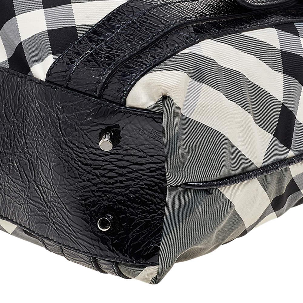 Burberry Black Beat Check Nylon And Patent Leather Lowry Tote 4