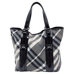 Burberry Black Beat Check Nylon and Patent Leather Lowry Tote