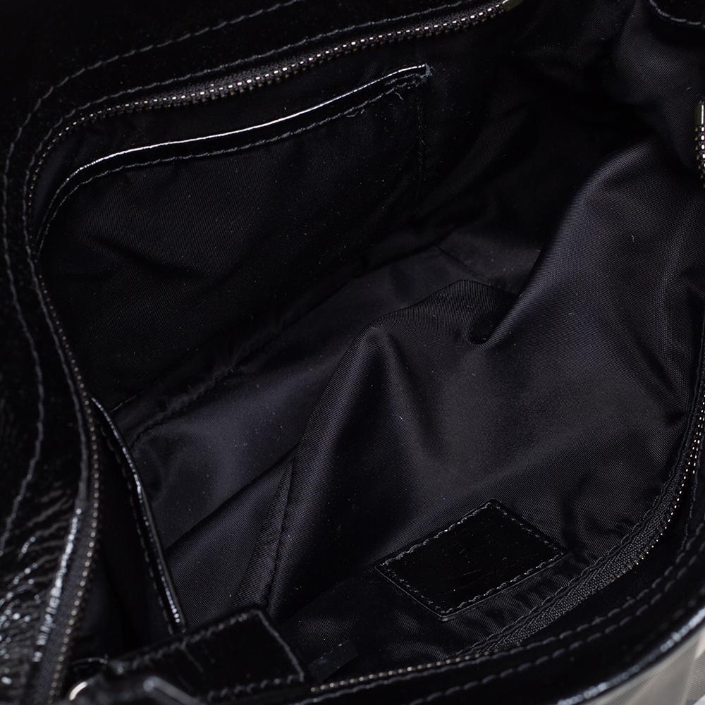 Burberry Black Beat Check Nylon und Lackleder Small Lowry Tote 6