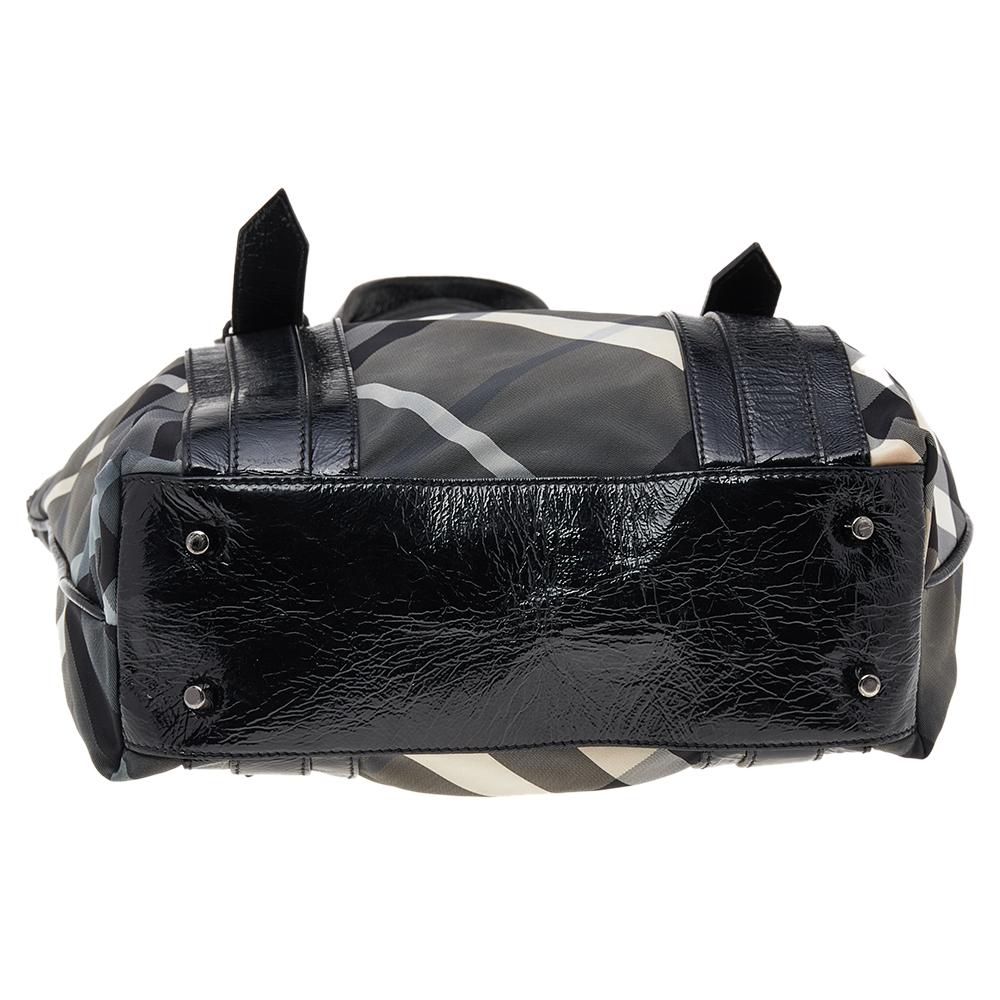 Burberry Black Beat Check Nylon And Patent Leather Victoria Tote 1