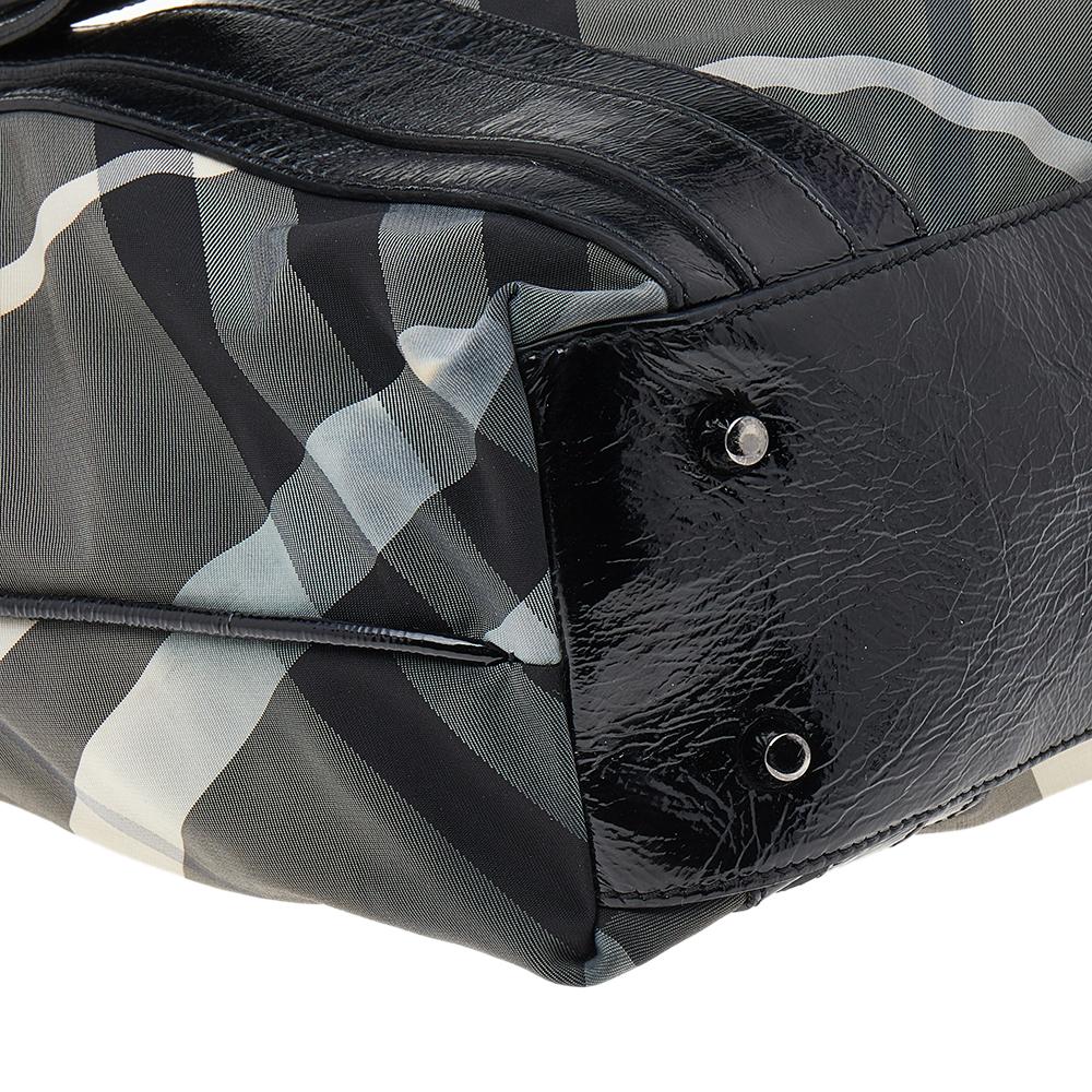 Burberry Black Beat Check Nylon And Patent Leather Victoria Tote 2
