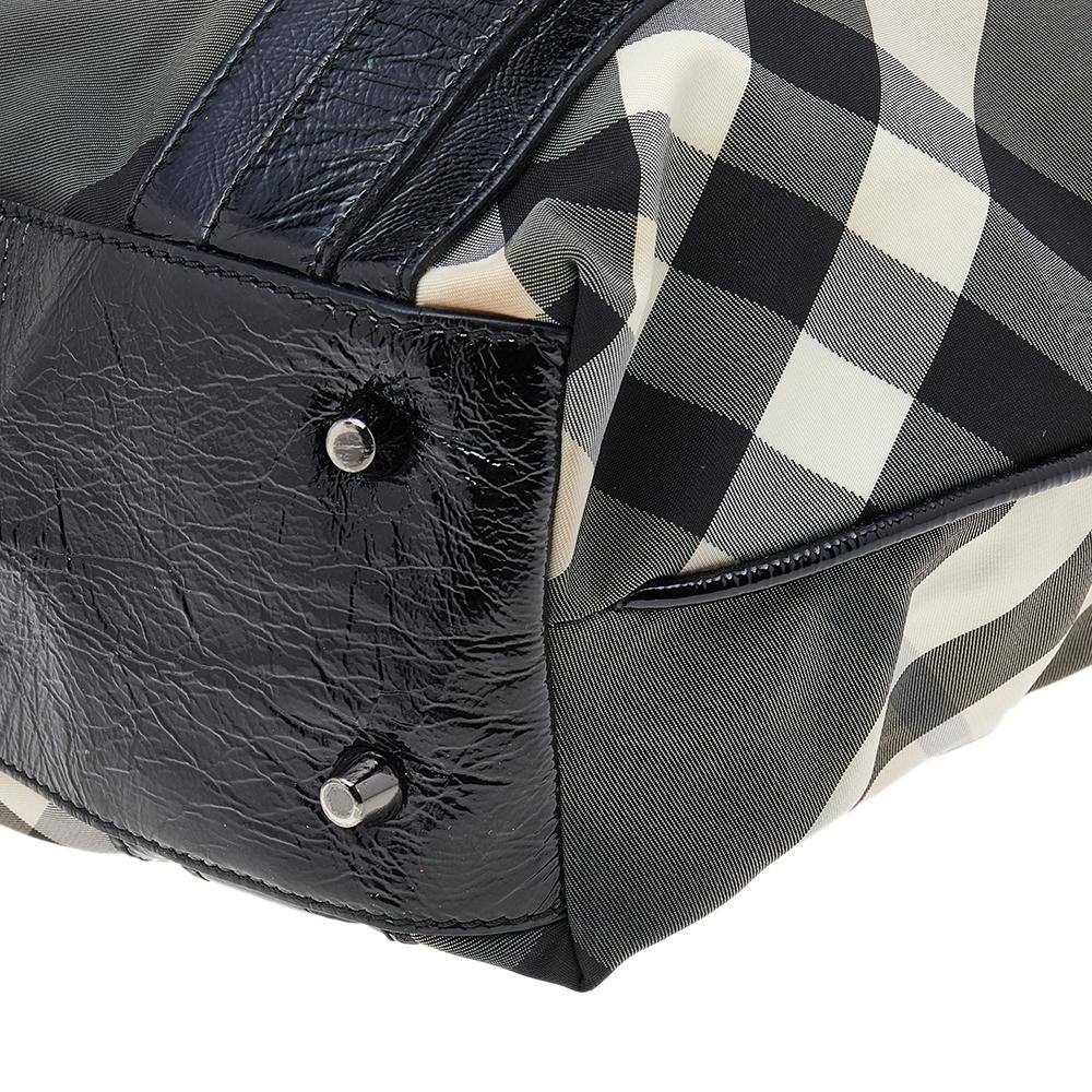 Burberry Black Beat Check Nylon And Patent Leather Victoria Tote 3